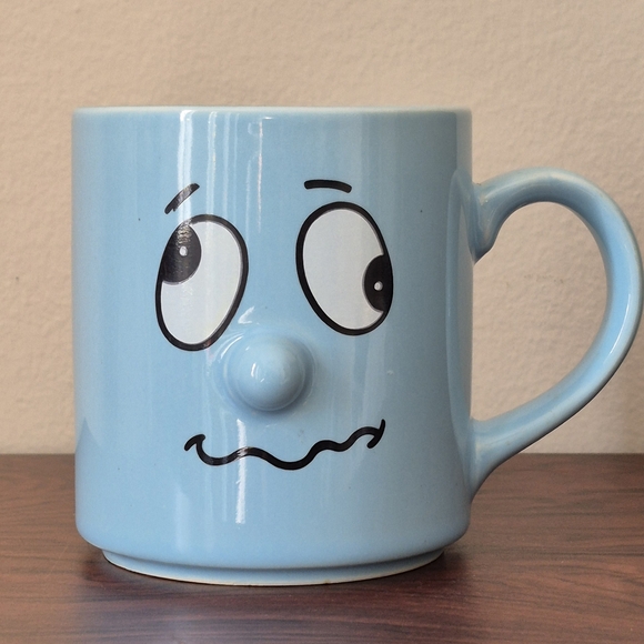 Vintage Other - 🪻3/$25 Vintage Light Blue Cartoon Face Mug 3D nose funny dizzy humor